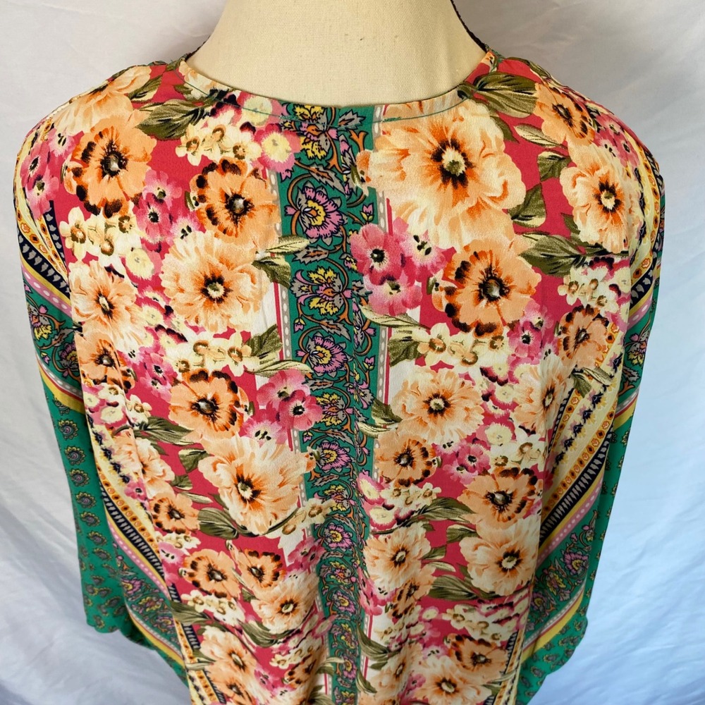 Umgee‎ Floral Paisley Kimono Cardigan Womens 1XL Green Pink Boho Festival Gypsy - Picture 8 of 10